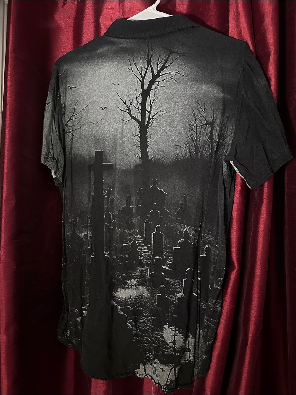 Hot Topic Black Cemetery Graphic Button-Down Shirt